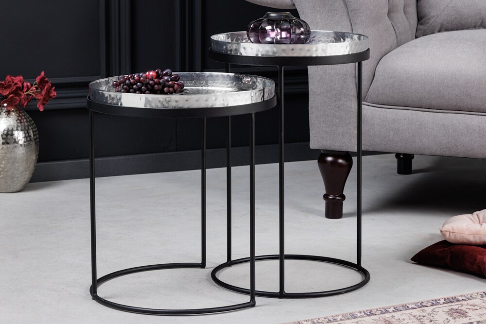 riess-ambiente Beistelltisch ELEMENTS - 2er Set 55cm silber Hammerschlag handmade rund