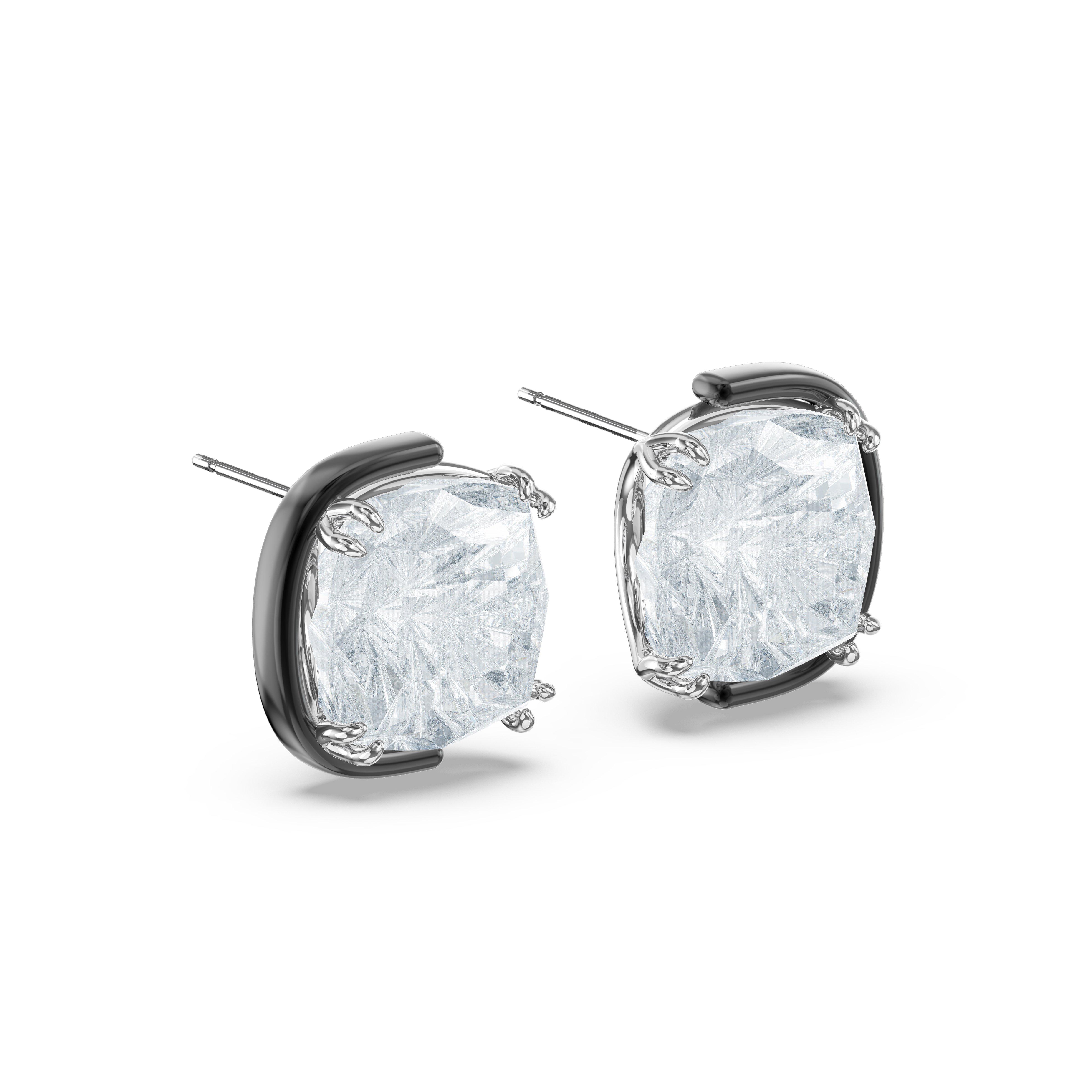 Swarovski Harmonia stud earrings, Cushion cut, White, Mixed metal finish