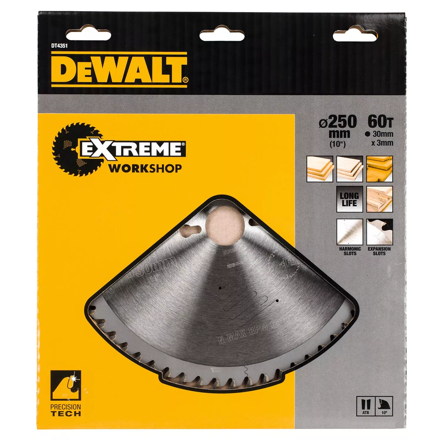 DeWALT DT4351 Extreme Cirkelzaagblad - 250 x 30 x 60T - Hout