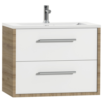 Tiger Badkamermeubel Boston 80 cm Chalet Eik met Polybeton Wastafel Wit en Ronde Grepen Chroom