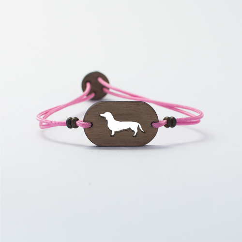 Pulseira de madeira personalizável com dachshund rosa