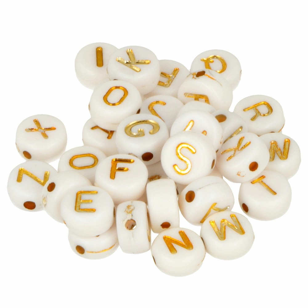 600 perles alphabet blanc/ doré