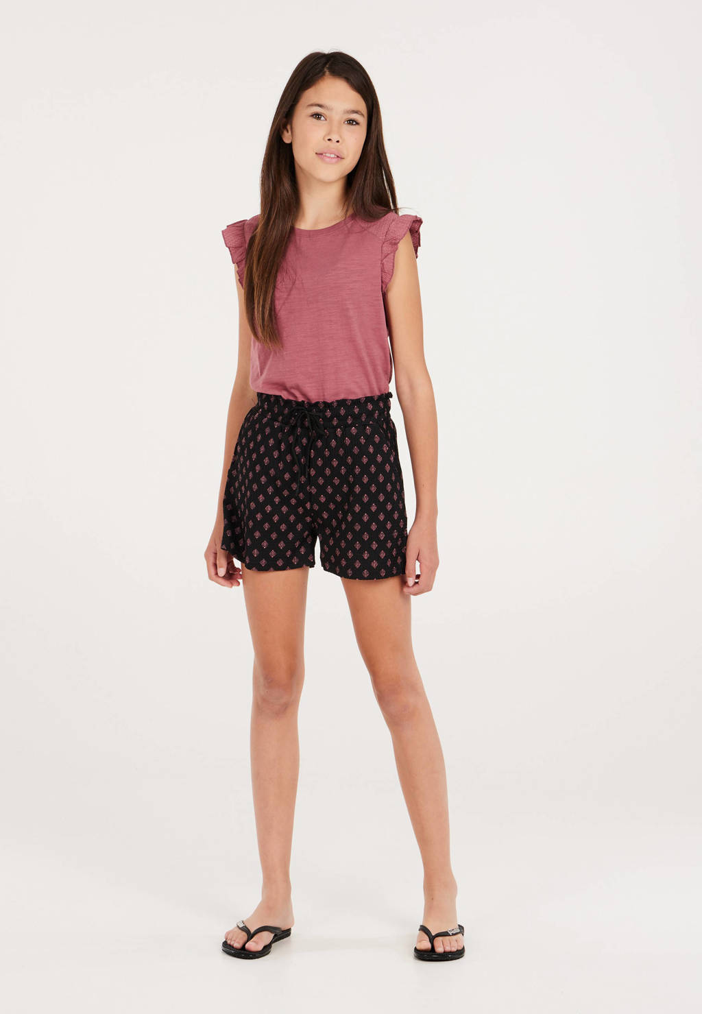 Protest paperbag short met all over print zwart/donkerroze
