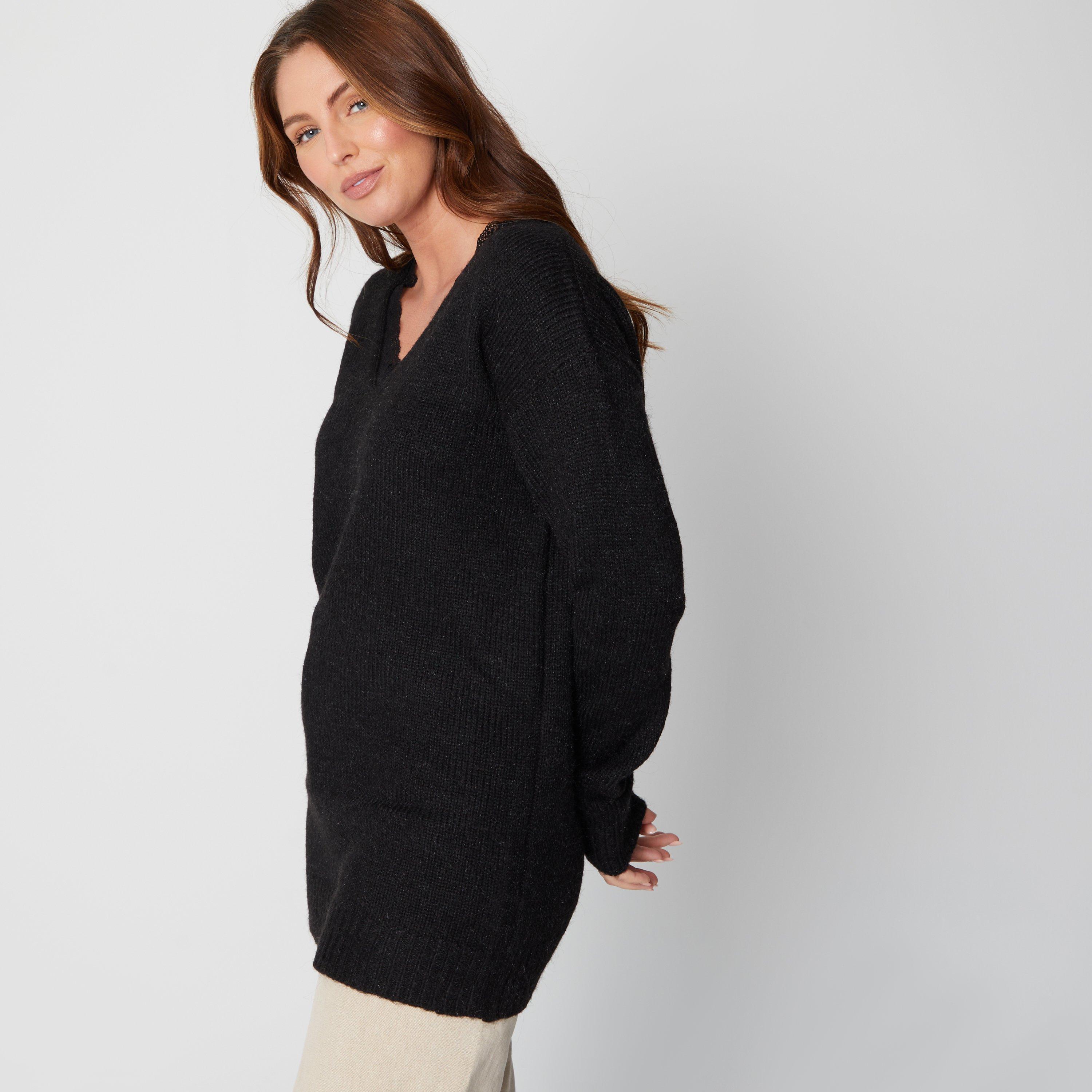 Be You Ladies Lace Trim Brushed V Neck Jumper