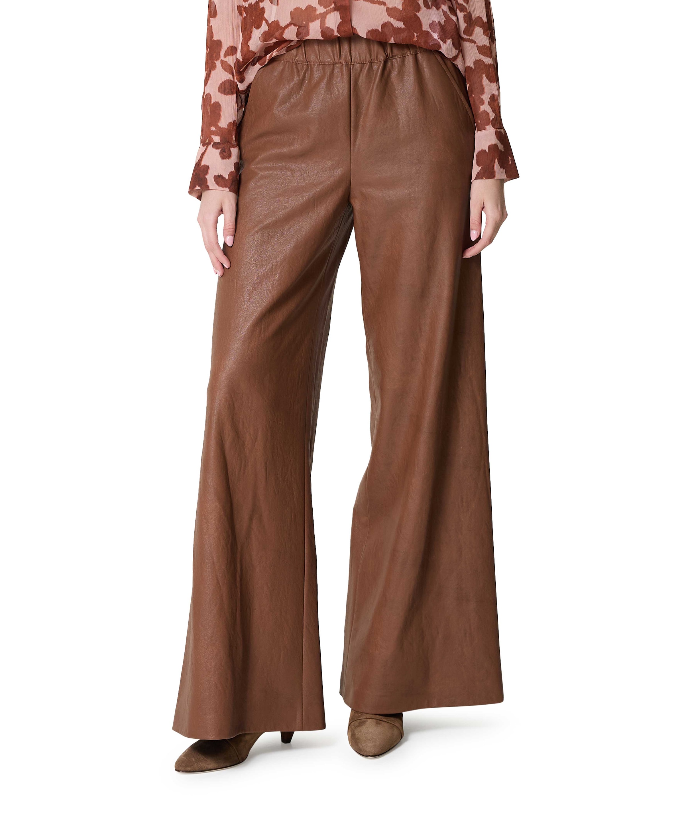 Caroline Biss vegan leather-elastiek dames broek bruin