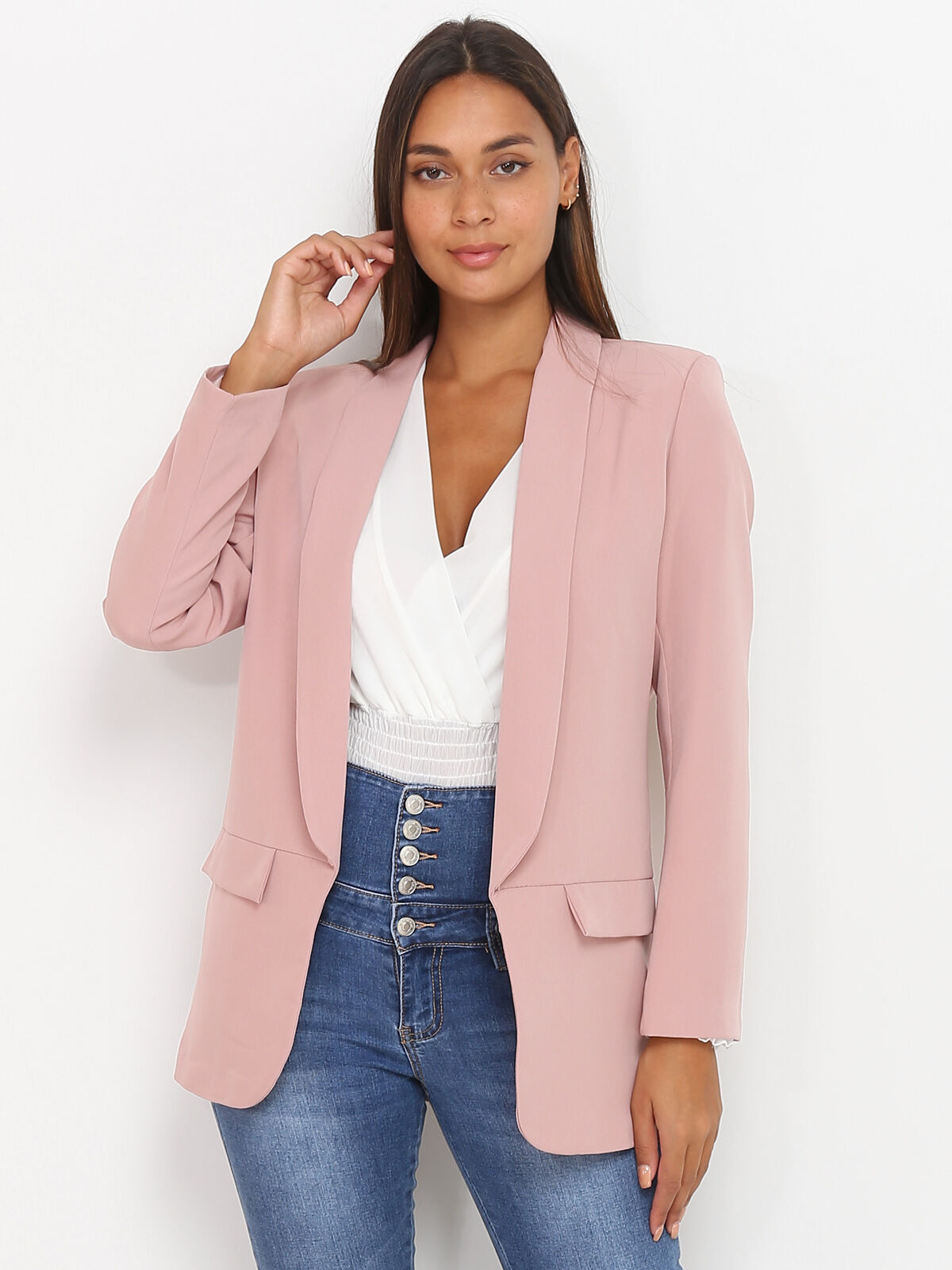 Blazer à col châle- Rose clair