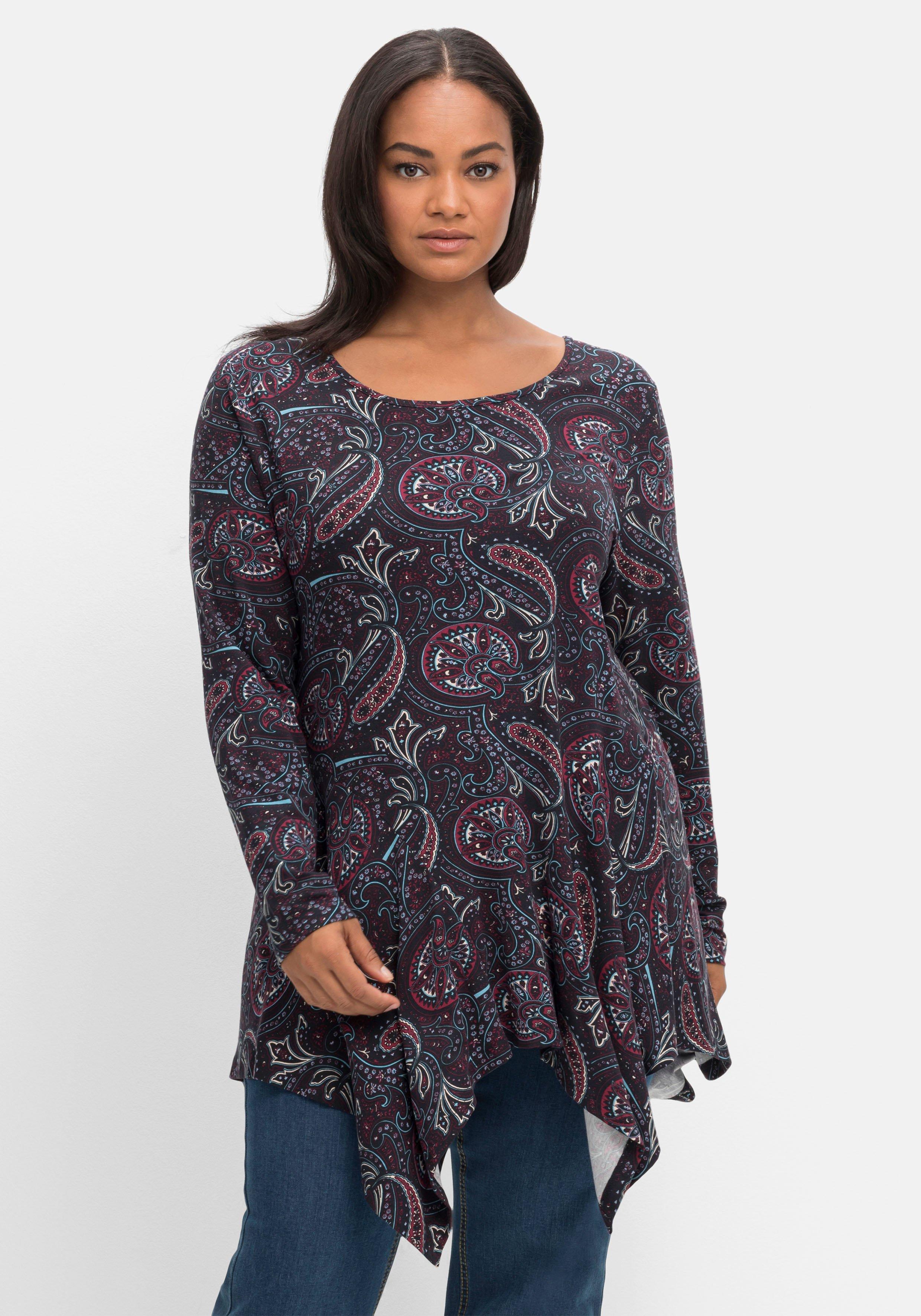 Zipfelshirt in Longform, mit Paisley-Print
