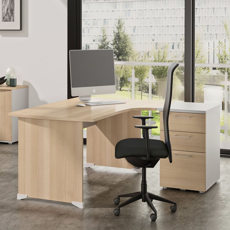 Bureau d'angle L 160 x P 150 cm avec retour sur caisson hauteur de bureau 3 tiroirs Quarta Plus