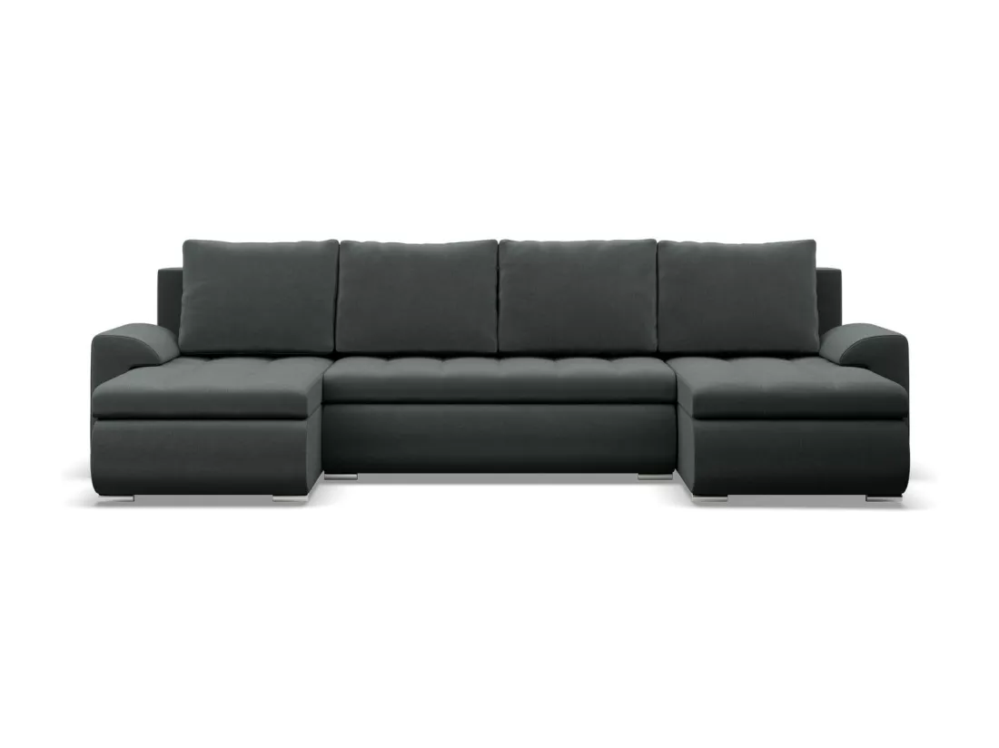 Canapé d'angle en U avec fonction sommeil, 2 méridiennes, Gris foncé