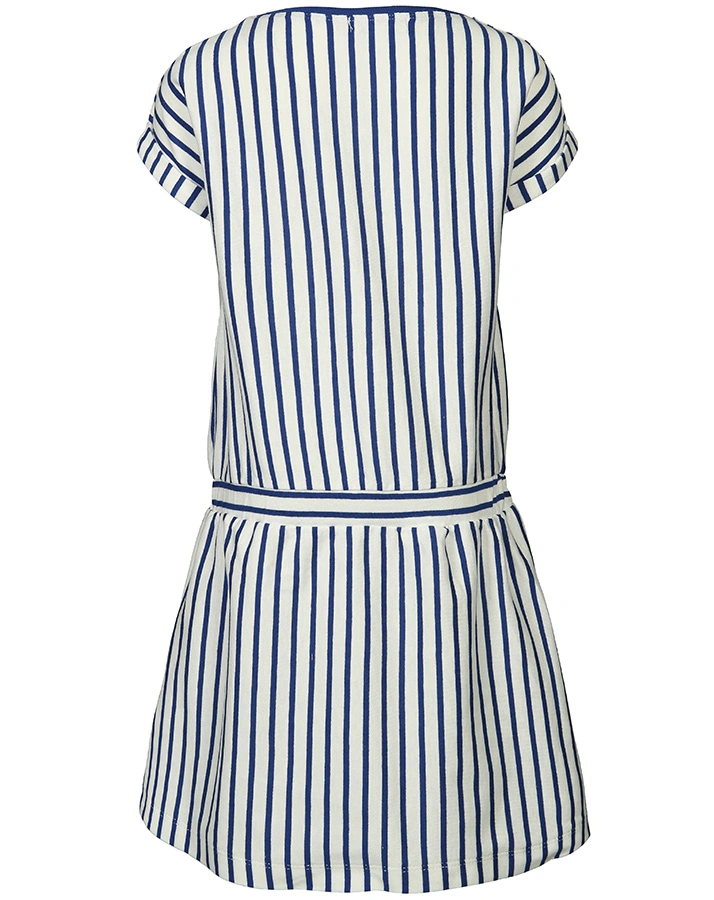 Kurzarm-Kleid IN THE DEEP gestreift mit Wendepailletten in royalblau/weiß