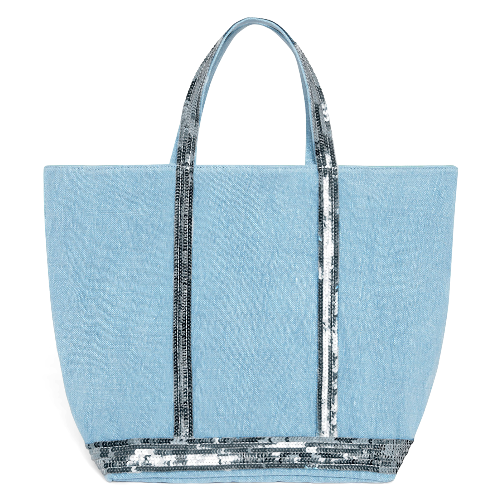 Cabas M brodé avec sequins en lin | Bleu