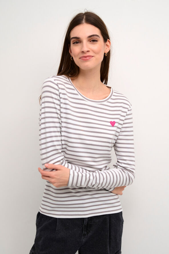 Kaffe Liddy T-Shirt Chalk/grey-fuchsia heart