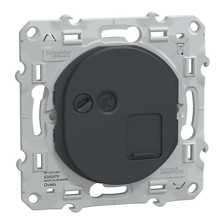Mécanisme prise RJ45 grade 3 cat 6 STP réseaux VDI Schneider Electric Ovalis anthracite