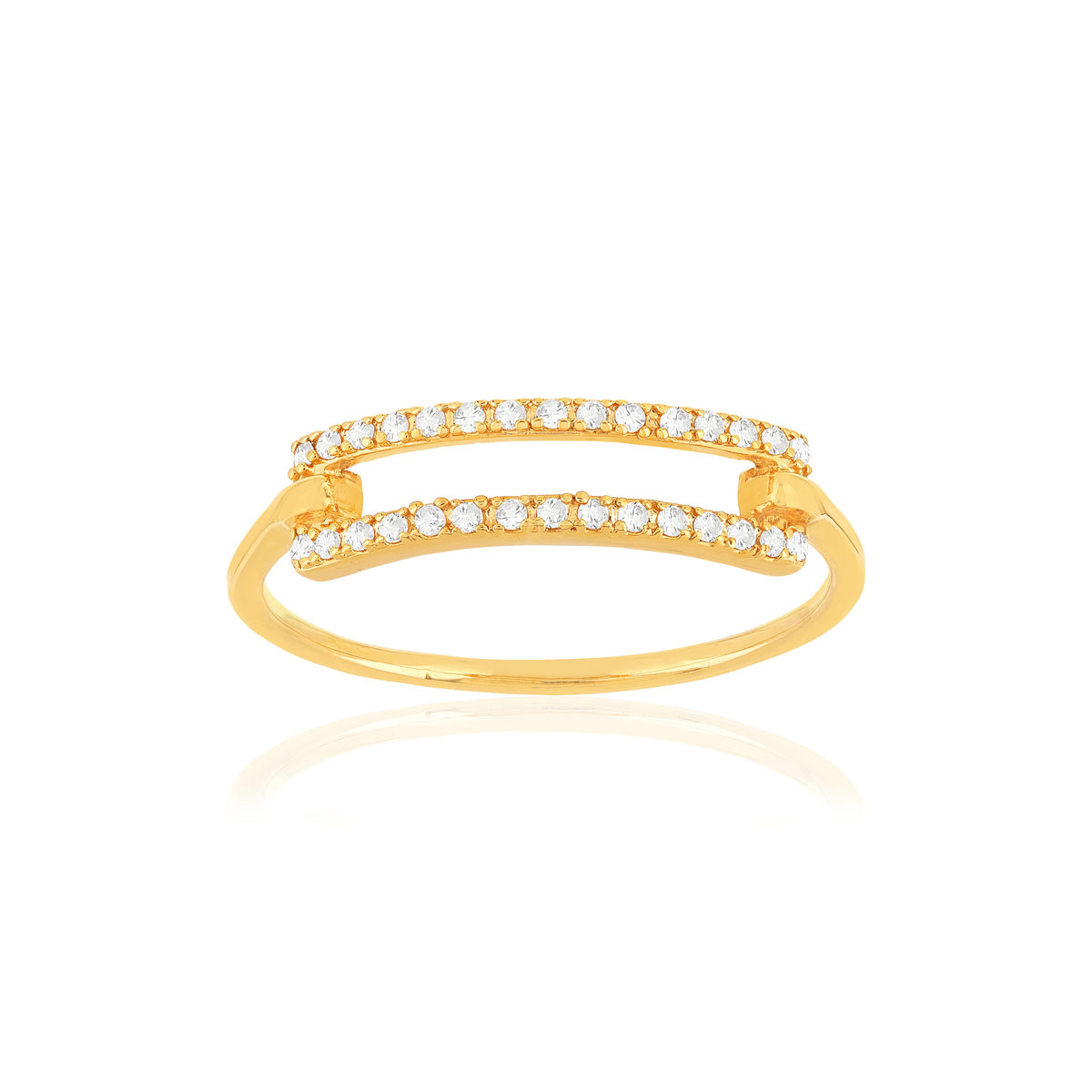 Bague plaqué or motif rectangle serti de zirconias.