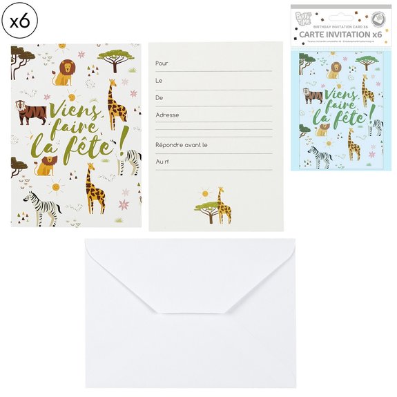 6 cartes invitation Savane
