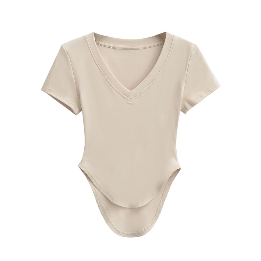 Asiris - Effen T-shirt met korte mouwen en V-hals