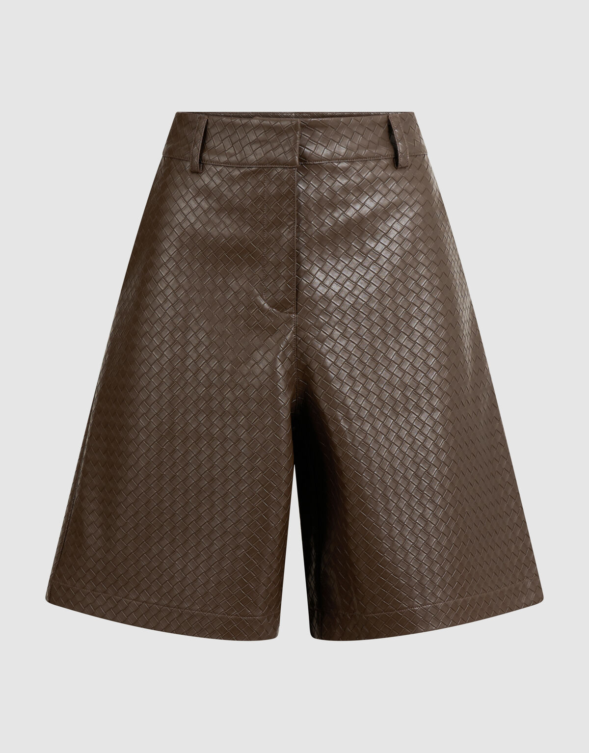 Relaxed Fit Vegan Leren Braided Short Donkerbruin