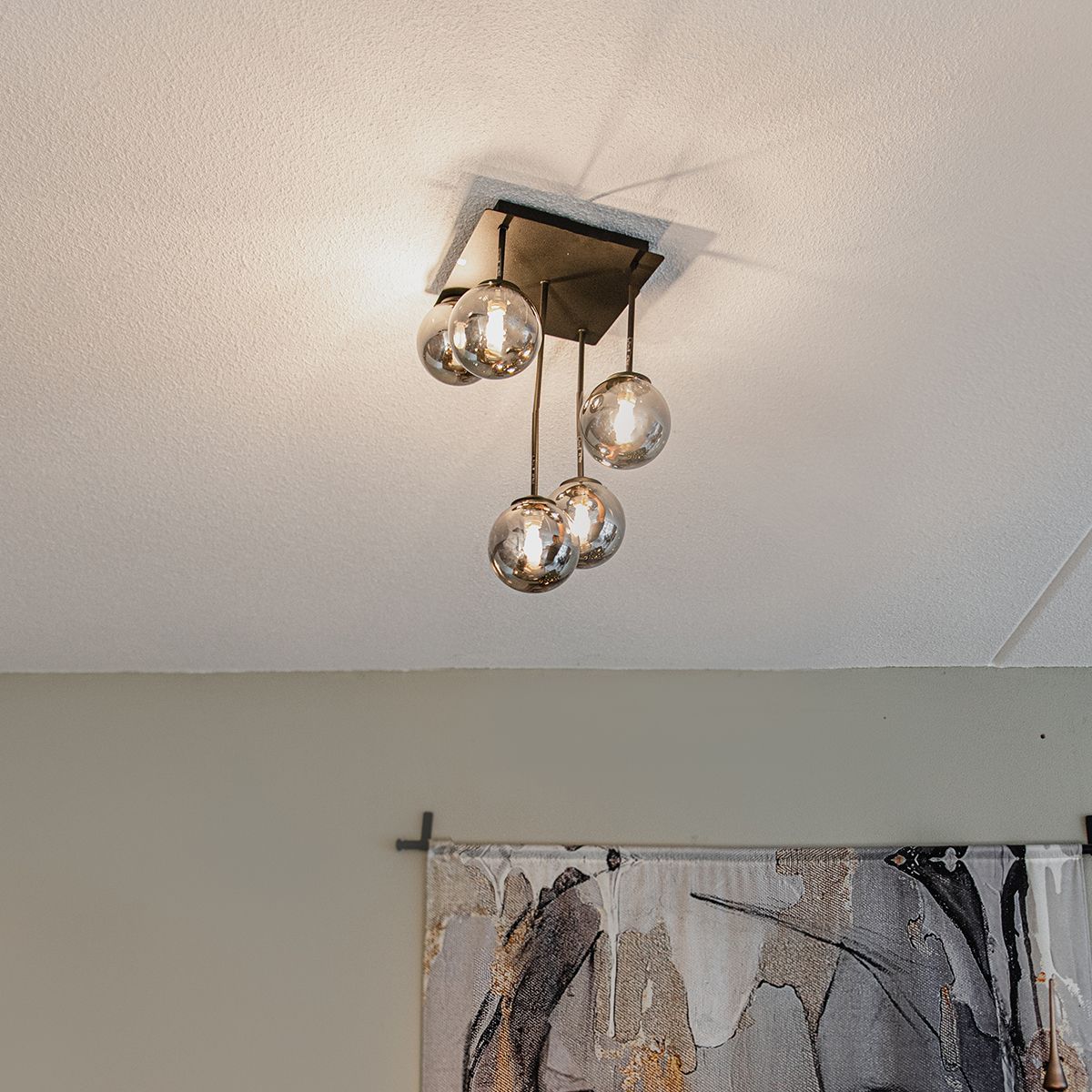 Moderne plafondlamp zwart 5-lichts met smoke glas - Athens