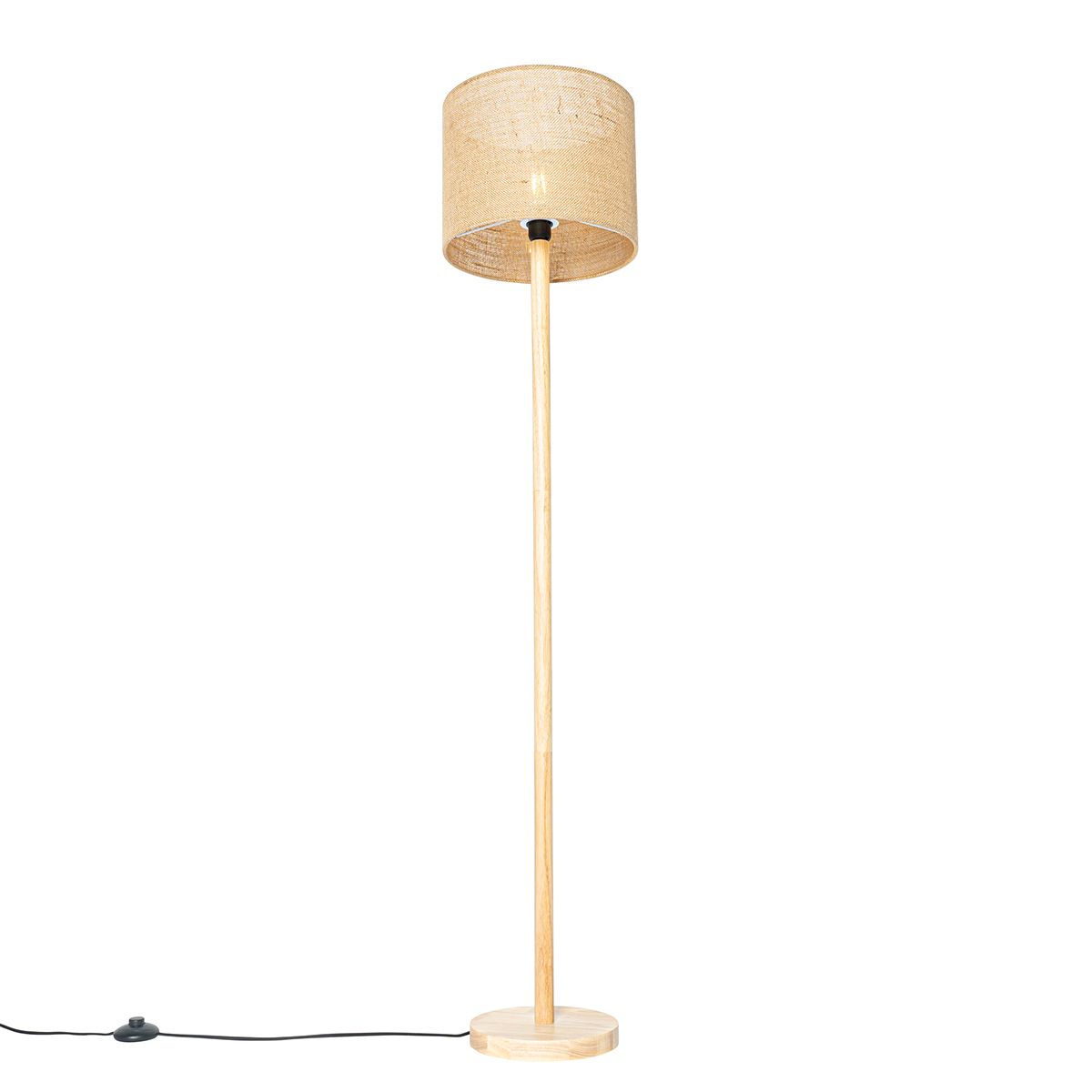 Smart vloerlamp hout met linnen kap naturel 32 cm incl. Wifi A60 - Mels