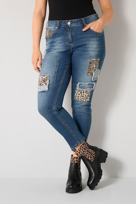 7/8-Jeans, Slim Fit, Patches, 5-Pocket