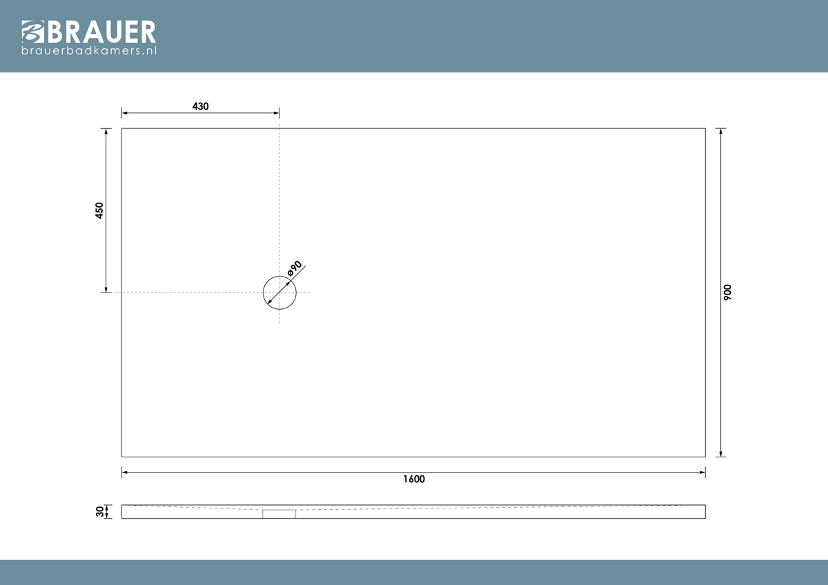 Brauer Asteroid douchevloer 90x160cm mineraalmarmer zwart mat