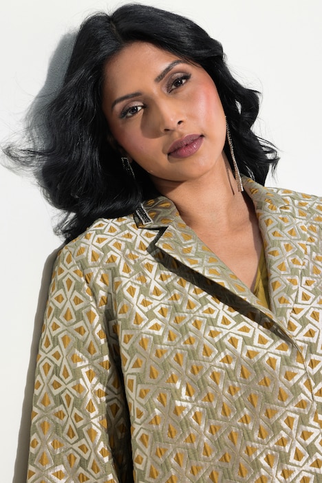 Jacquard-Jacke, A-Linie, Reverskragen, 3/4-Arm
