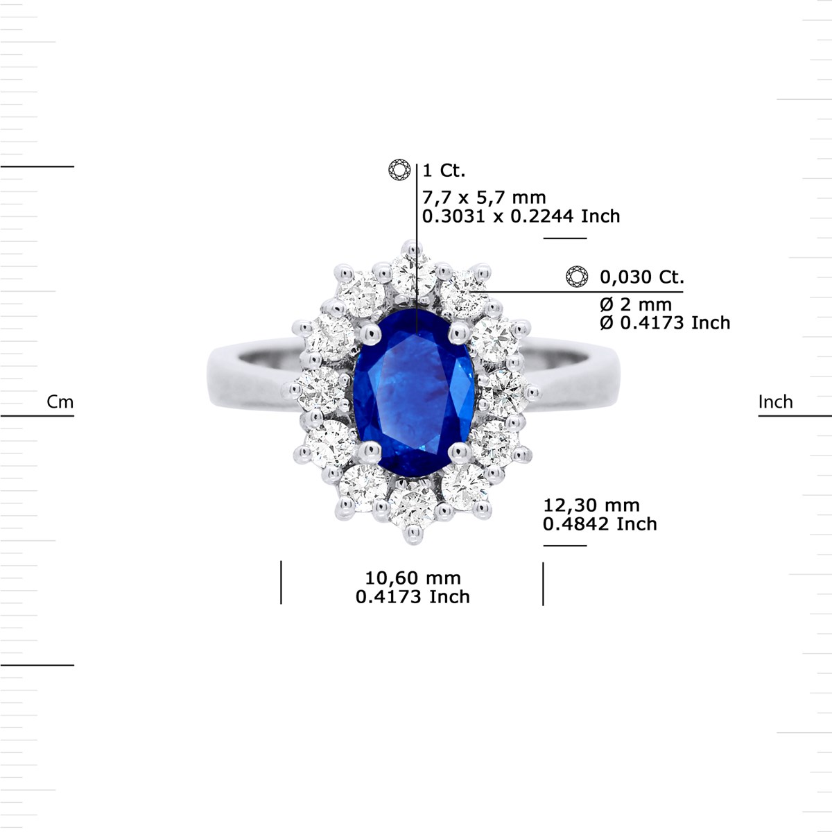 Bague Marquise SAPHIR 1 Ct Diamants 0,36 Cts Or Blanc 18 Carats