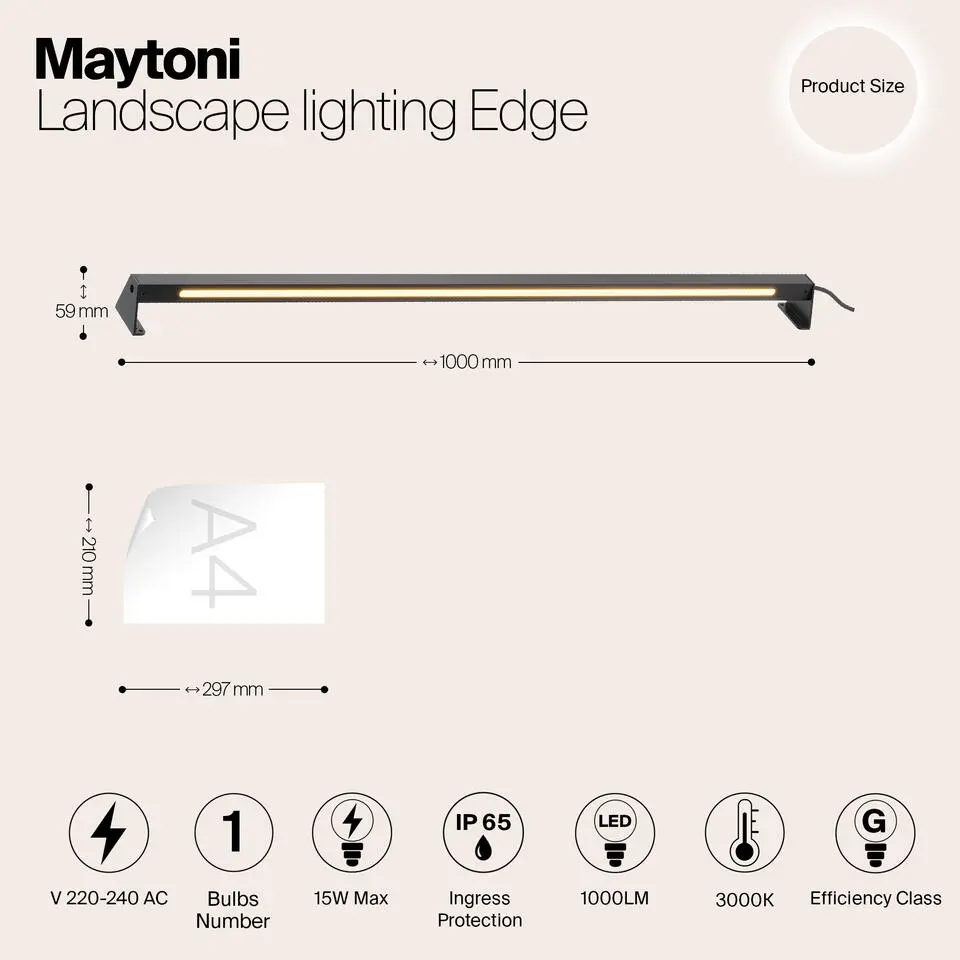 Maytoni Outdoor - Landschapsverlichting Edge - Zwart