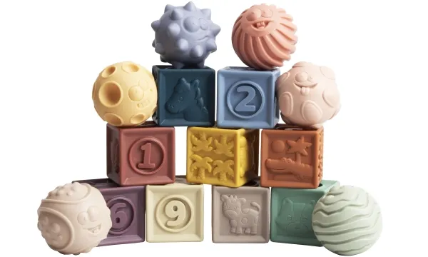 Babymassage sæt med stableklodser 15 stk. / Baby massage set with stack blocks 15 pcs.
