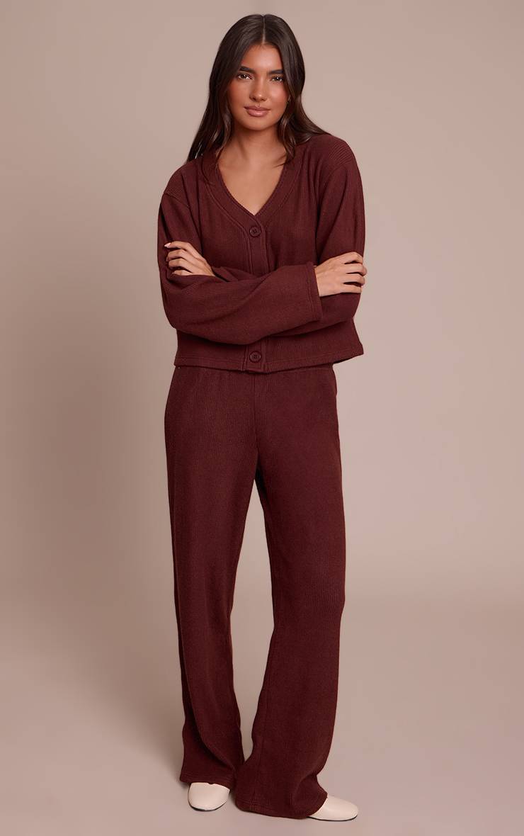 Chocolate Brown Pantalon Large Côtelé Épais Doux Brossé
