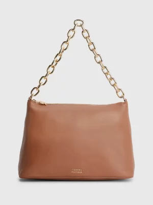 Bolsa de ombro de couro com alça de corrente