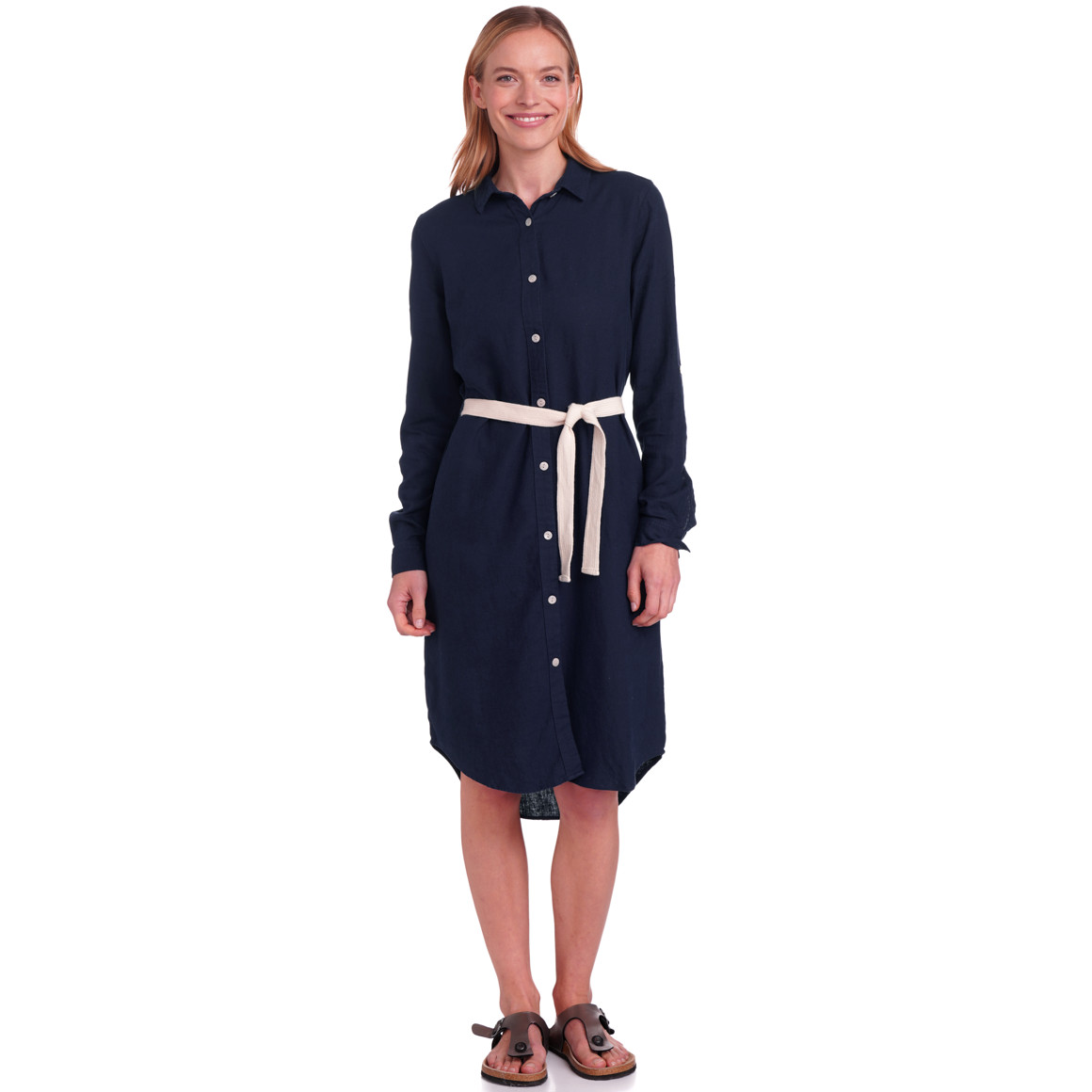 Gina Benotti Damen Leinen-Kleid mit Bindegürtel dunkelblau