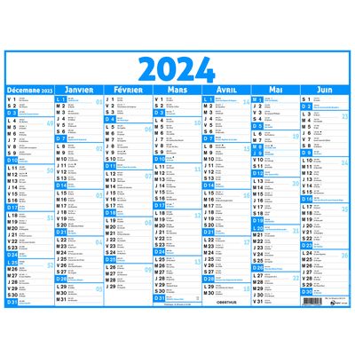 Calendrier Classique - 7 mois par face - 32 x 42 cm - bleu - Oberthur