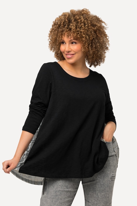 Shirt, Rücken-Plissee, A-Linie, Rundhals, Langarm
