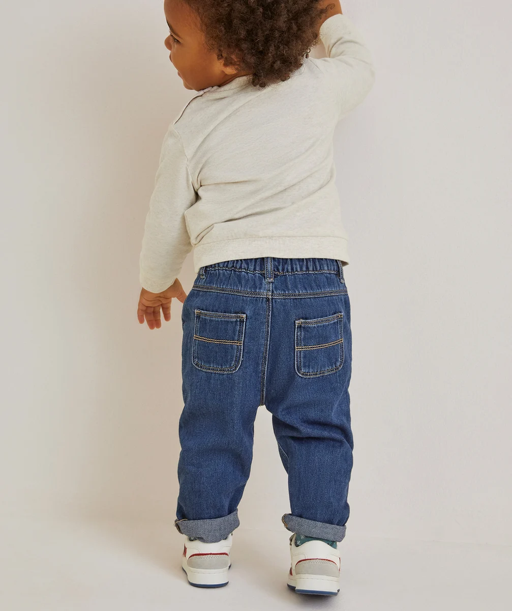 PANTALON RELAX BÉBÉ GARÇON BLEU EN DENIM LOW IMPACT