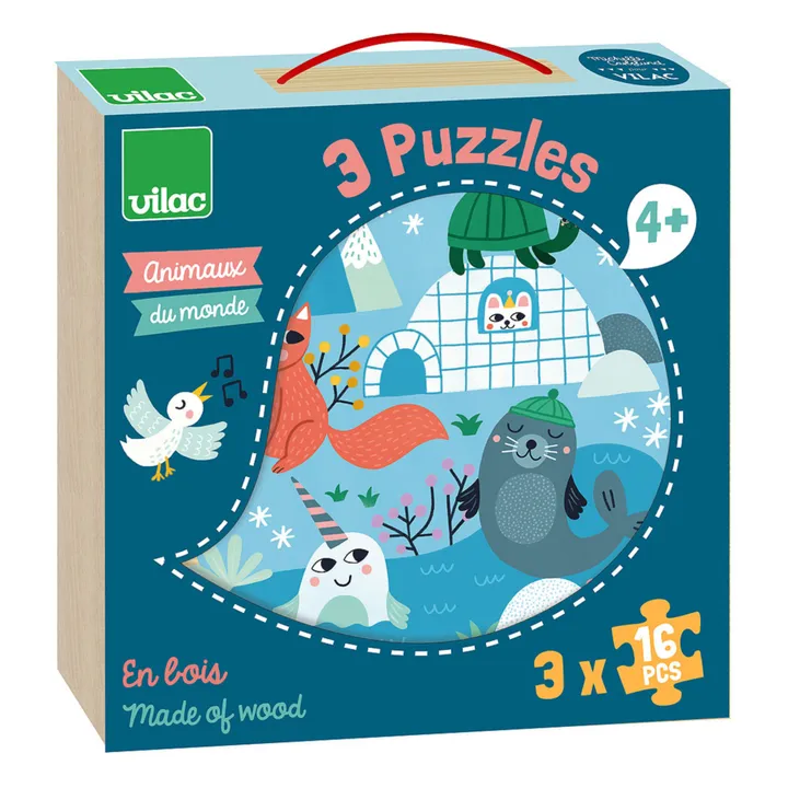 Vilac Coffret 3 puzzles Animaux du monde - 16 pièces