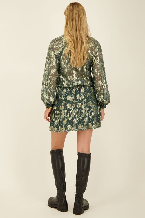 Groen jacquard rokje met goudkleurige print