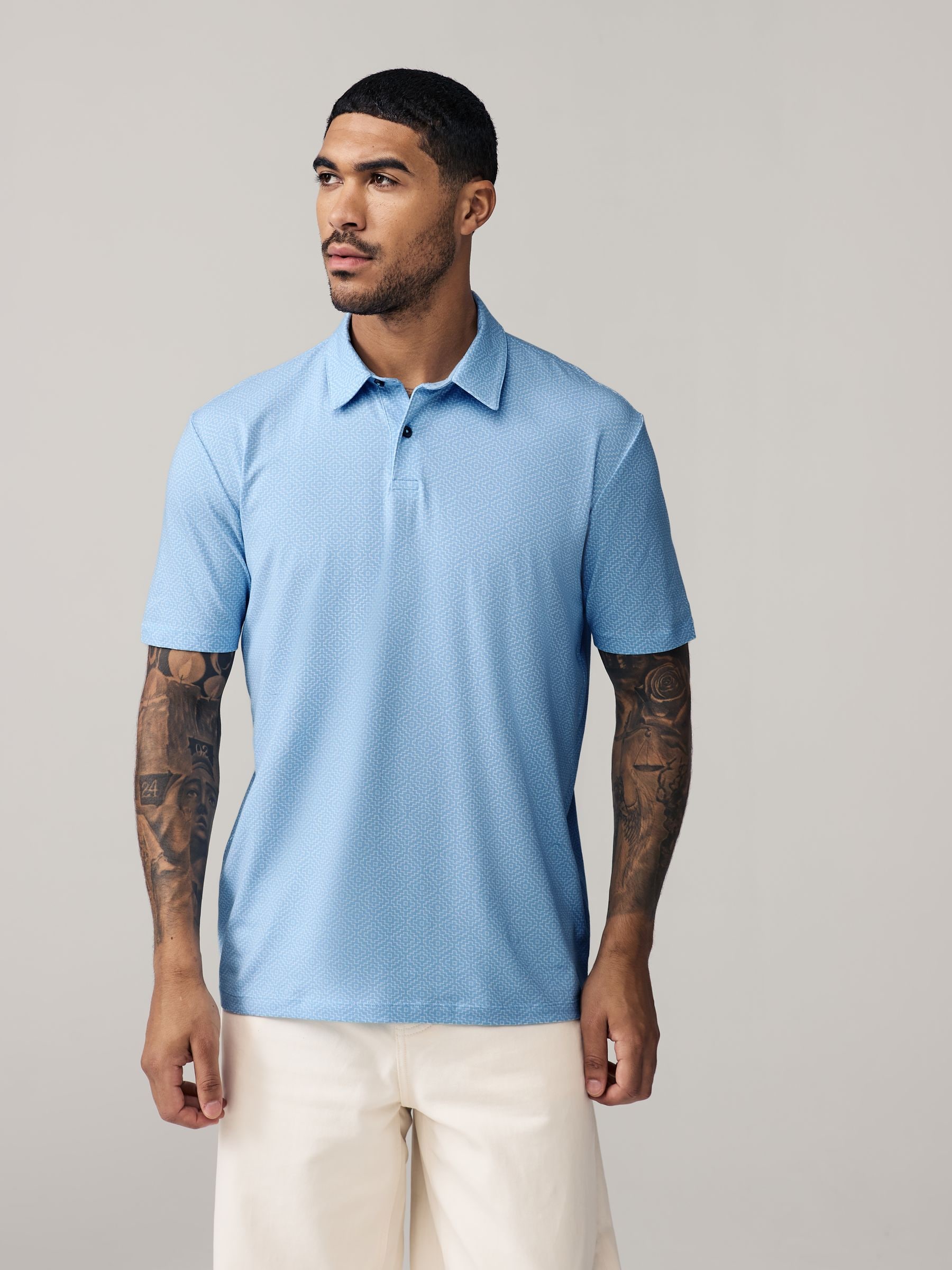Blauw geo/blauw vlak - Normale Pasvorm - Set van 5 jersey poloshirts met korte mouwen
