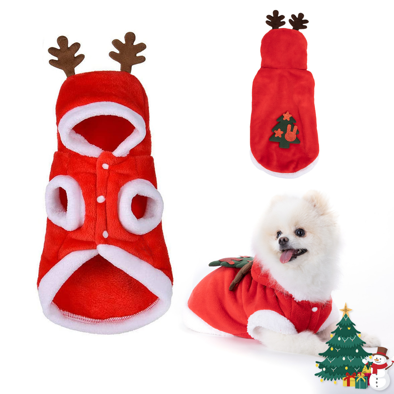 Nobleza - Roupa de Natal para Cães, Jaqueta com Capuz para Cães, Moletom com Capuz, Roupa Quente de Inverno e Outono para Animais de Estimação com Estampa de Rena, Casaco para Festa de Natal