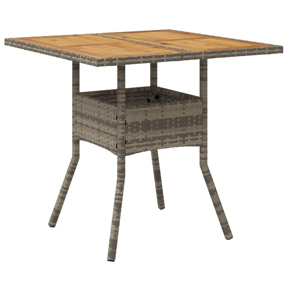 vidaXL - Tuintafel met acaciahouten blad - Grijs - Poly rattan - 80 x 80 x 75 cm