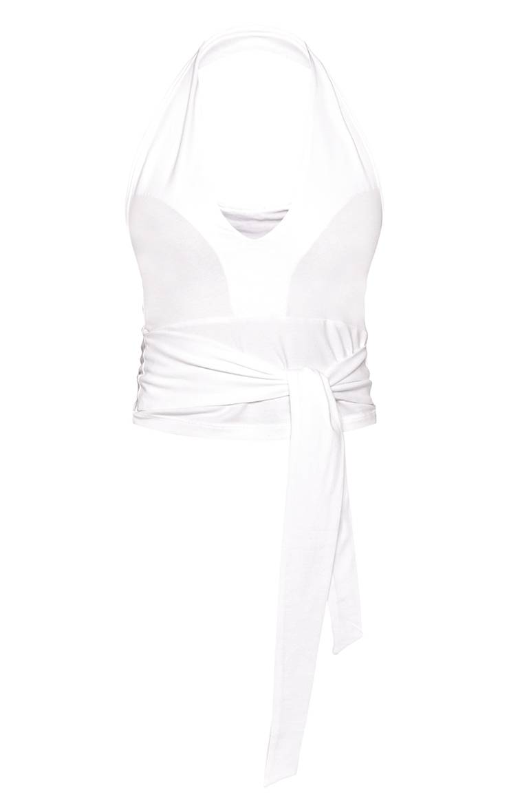 Blanc Débardeur Cache-cœur En Coton Doux Avec Col Licou Et Détail À La Taille