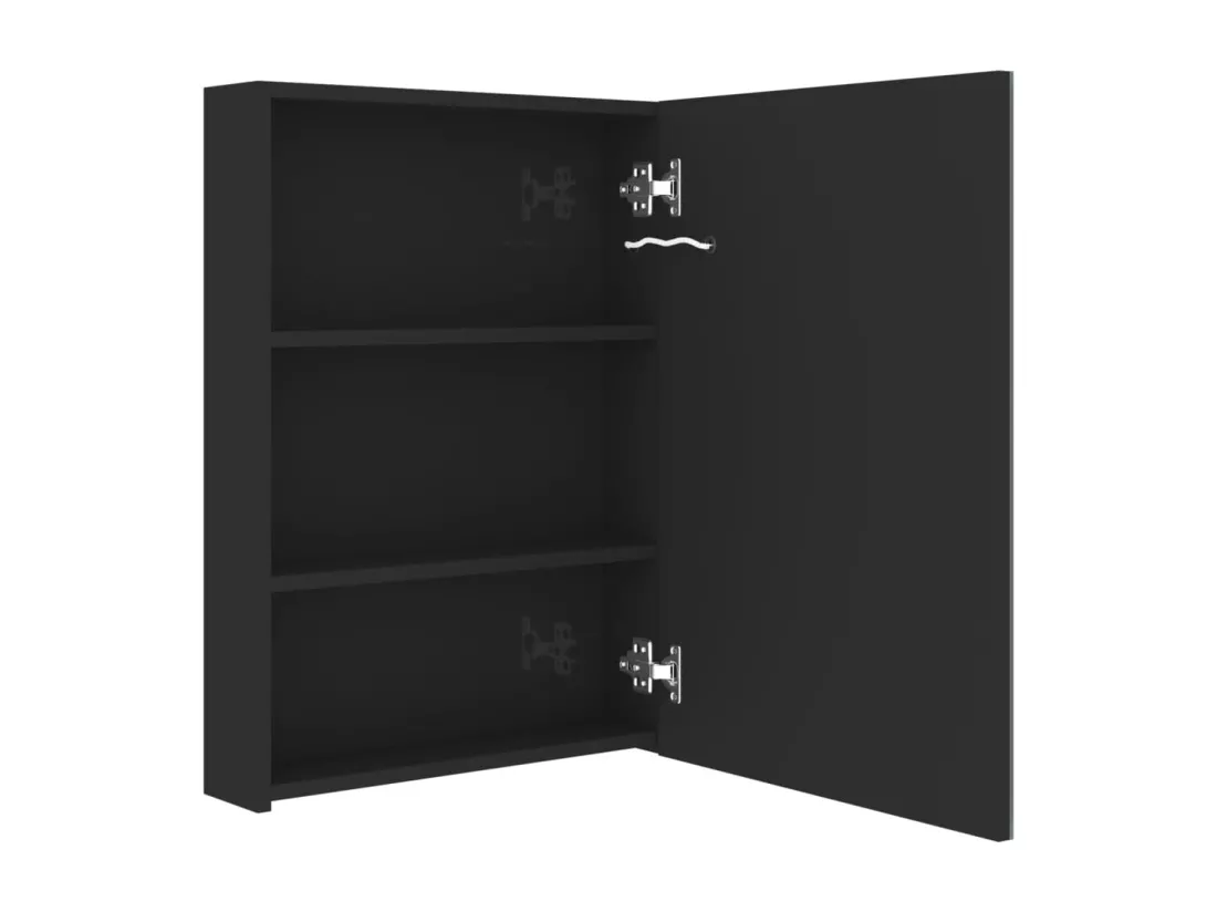 Armoire de salle de bain à miroir LED noir brillant 50x13x70 cm