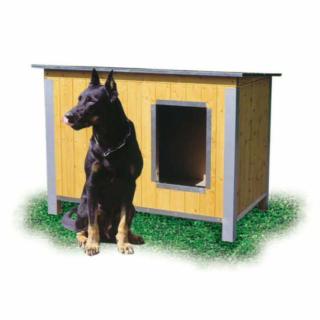 Niche isolée en bois pour chien avec toit simple pan incliné