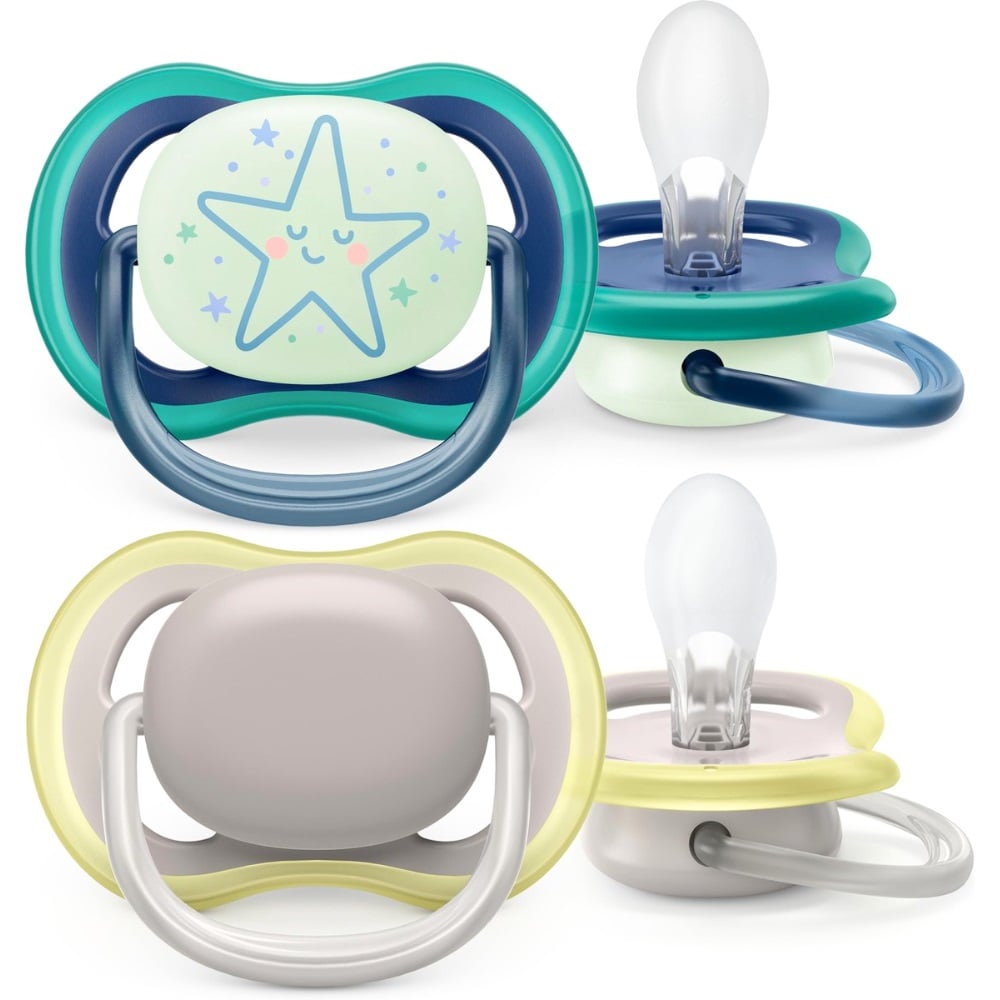 Avent Fopspeen 6-18M Ultra Air Day And Night Grijs/Blauw Ster (2 stuks)