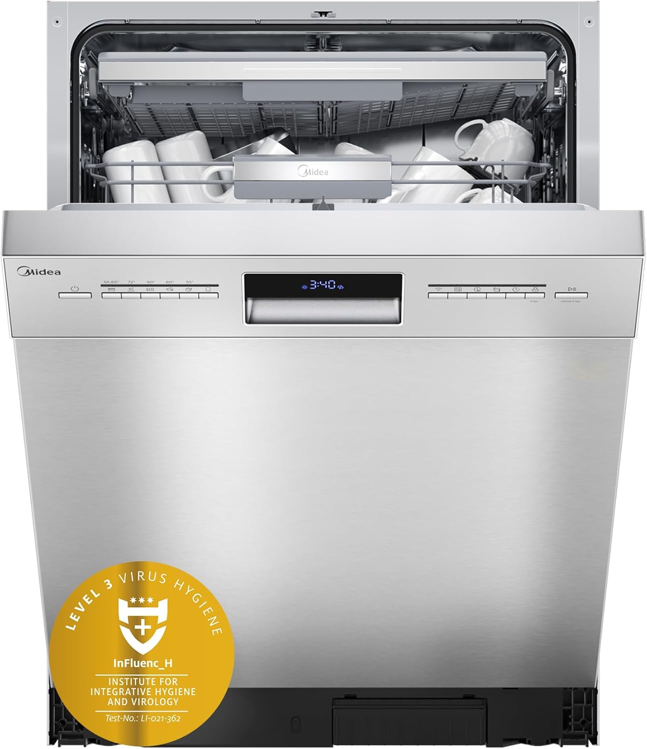 Midea SU 7.35X14BS Geschirrspüler 60cm Unterbau, 14 Maßgedecke Spülmaschine Teilintegrierbar mit WiFi, Extra Trocknung, 8 Programme, 42dB, 1-24h Startzeitverzögerung, Inox