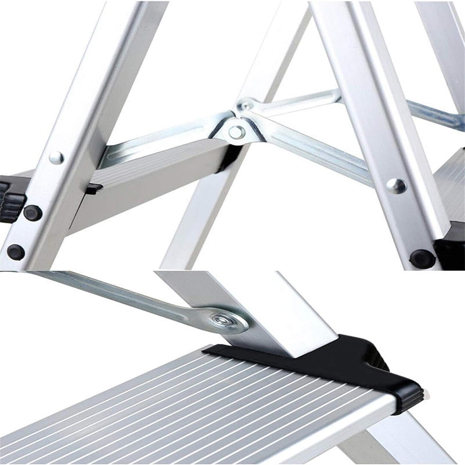 (74x38cm) Faltbare Tritt Leiter Schemel Haushalts Klapptritt mit 3 Stufen bis 150 kg - Silber