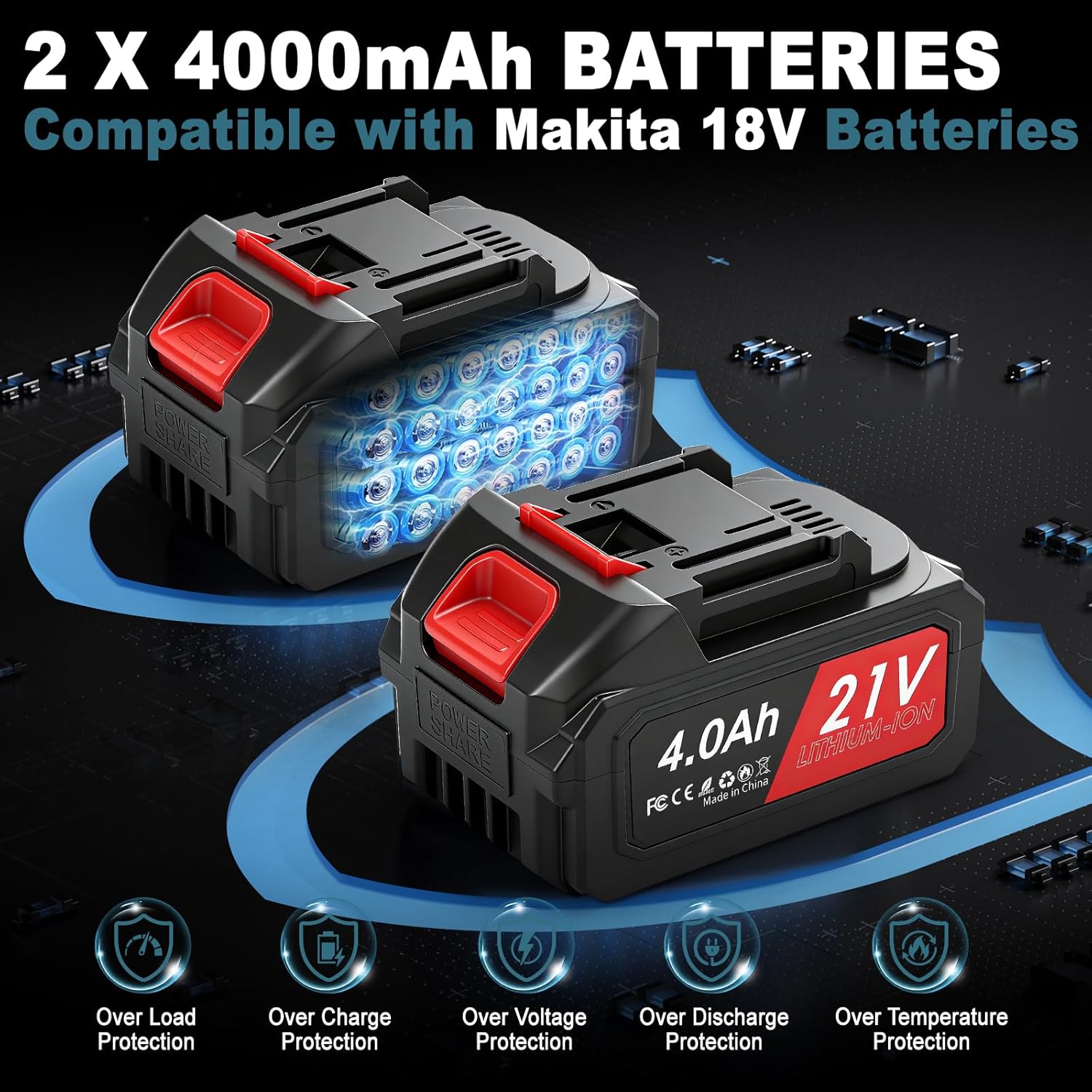 4 in 1 Akku Astschere Mini Kettensäge Teleskop mit 2x4Ah Akkus, 55 mm Elektrische Gartenschere, 6 Zoll Hochentaster Astsäge, Maximale Reichweite bis 4,1m, Bürstenlos Motor für Makita 18V