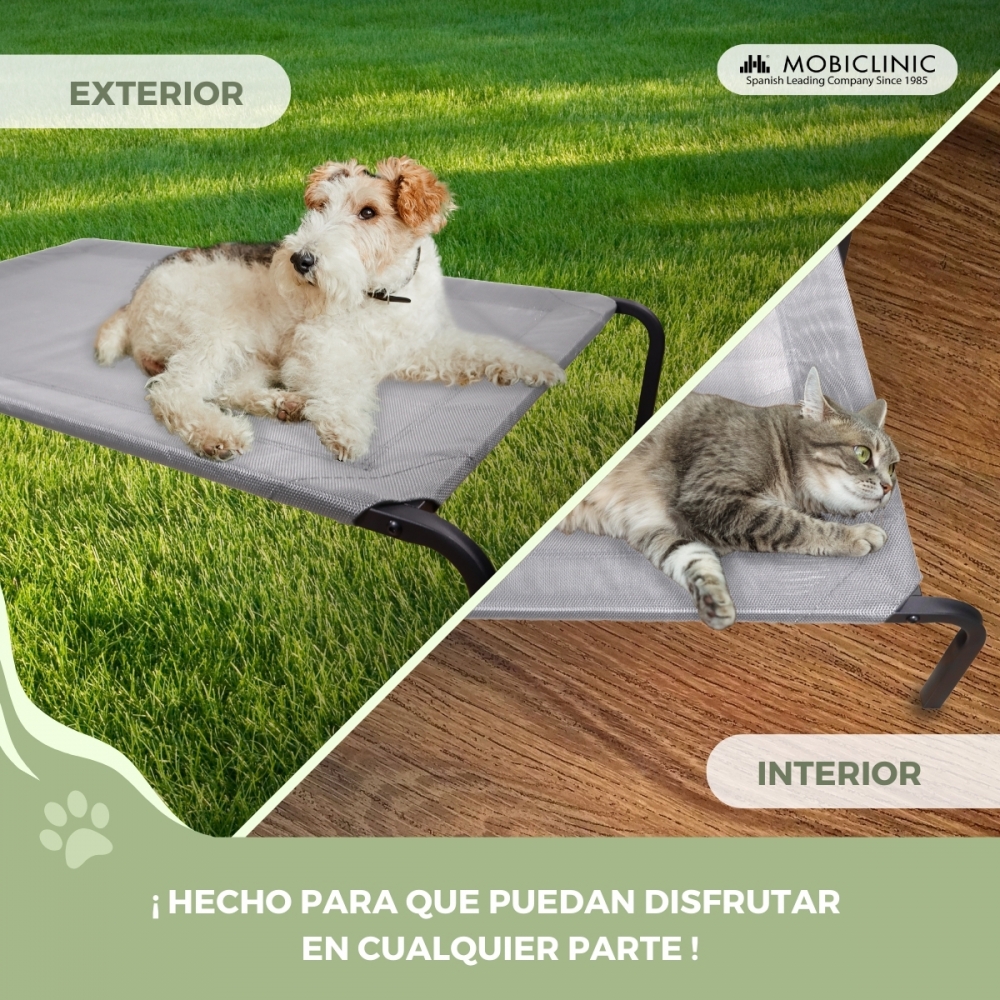 Cama elevada para animais de estimação | Isolante térmica | 122 x 71 x 21 cm | Máx. 60 kg | Leve | Durável | Cinza | Cleo | Mobiclinic