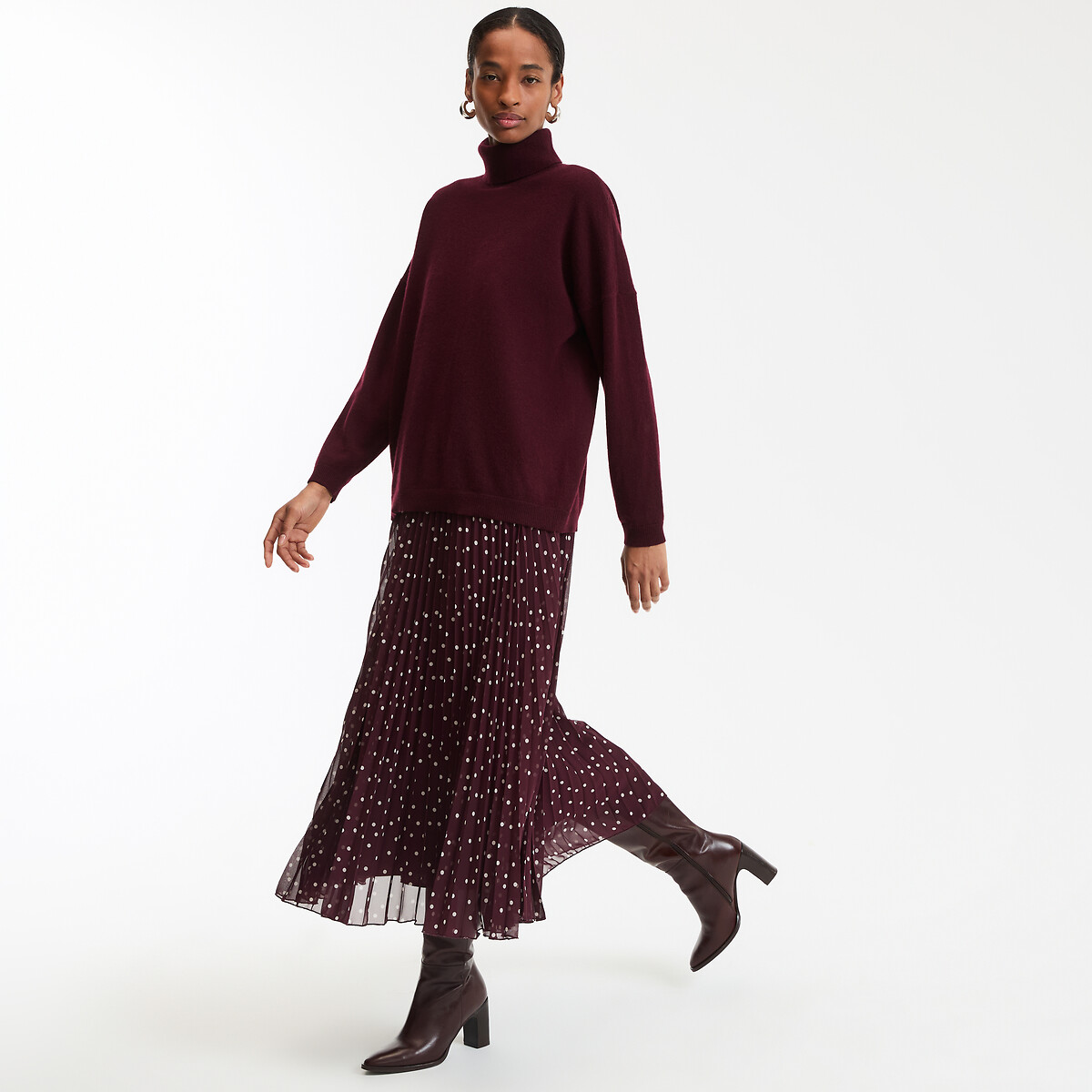 COLEÇÃO LA REDOUTE<br>Saia plissada com bolinhas, longa