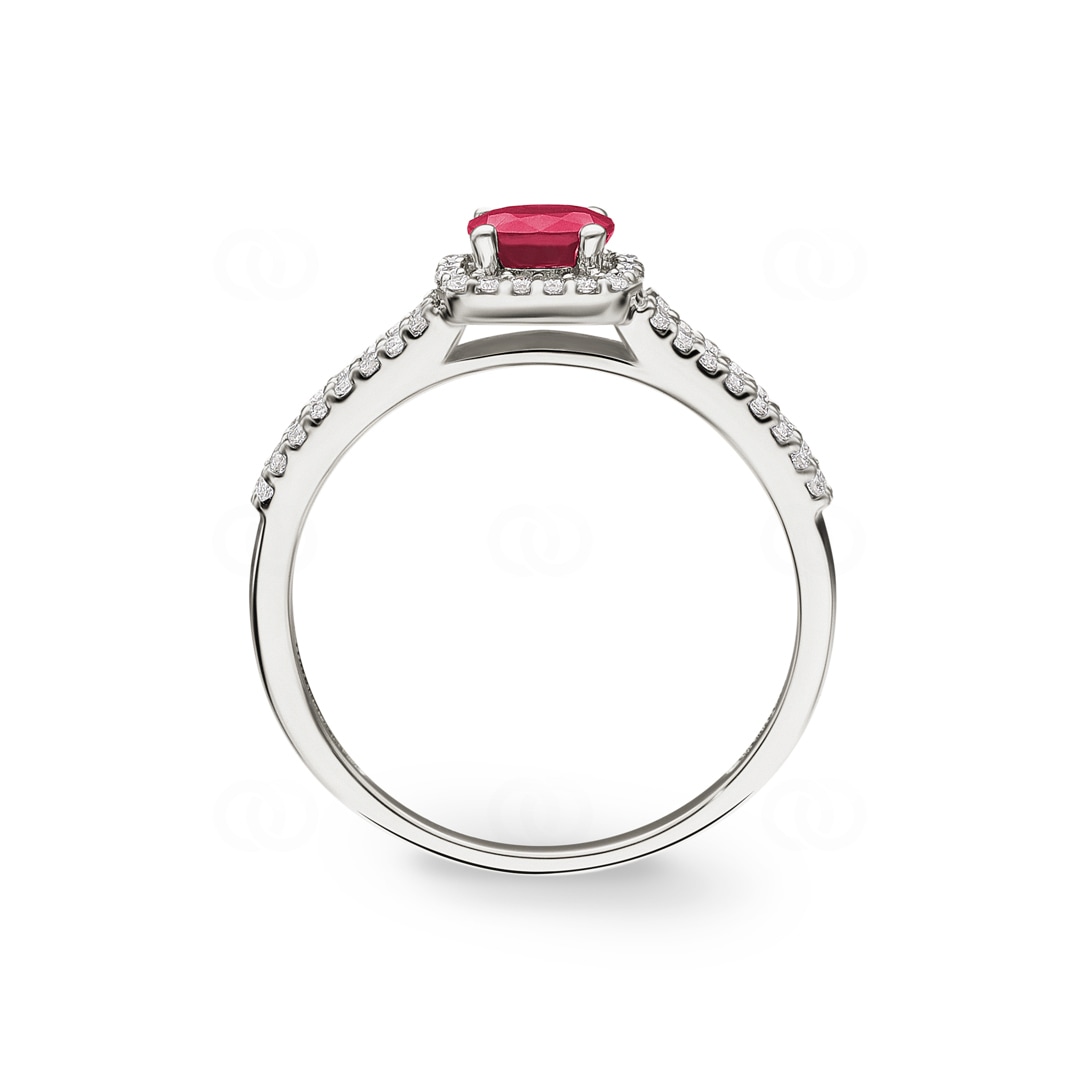 Damenring 750/18 K Weissgold mit Rubin oval und Diamanten 0.20 ct H/si